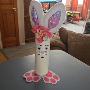 Cute Bunny Decor with Pink Ears and Flowers